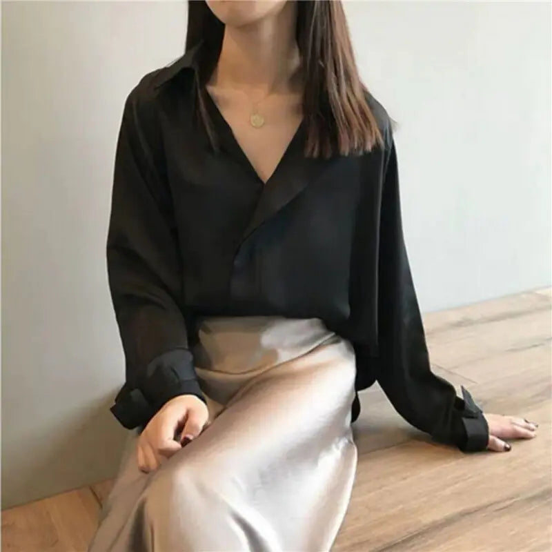 Chic V-Neck Silk Blouse - Elegant Style | Ember And Co