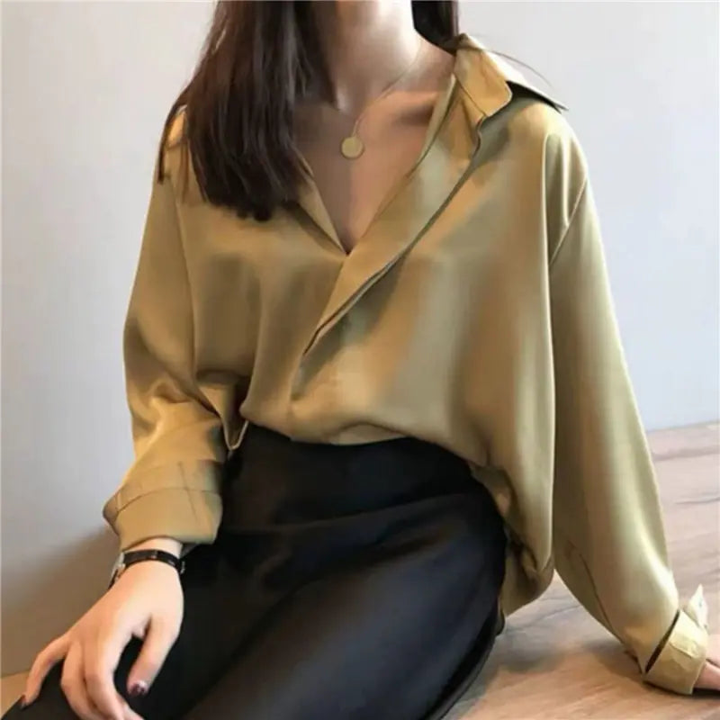 Chic V-Neck Silk Blouse - Elegant Style | Ember And Co